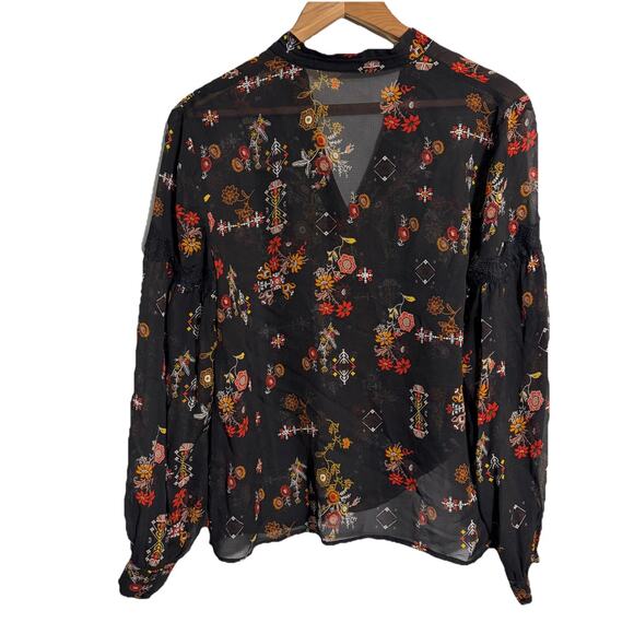 Derek Lam 10 Crosby Black Sheer Floral Silk Blouse Top S V-Neck Quiet Luxury - Picture 6 of 8